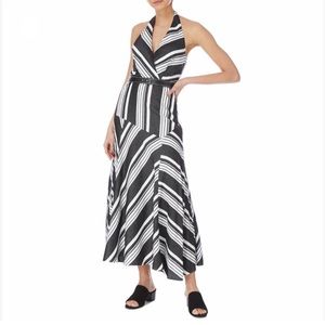 Black and white striped halter dress
